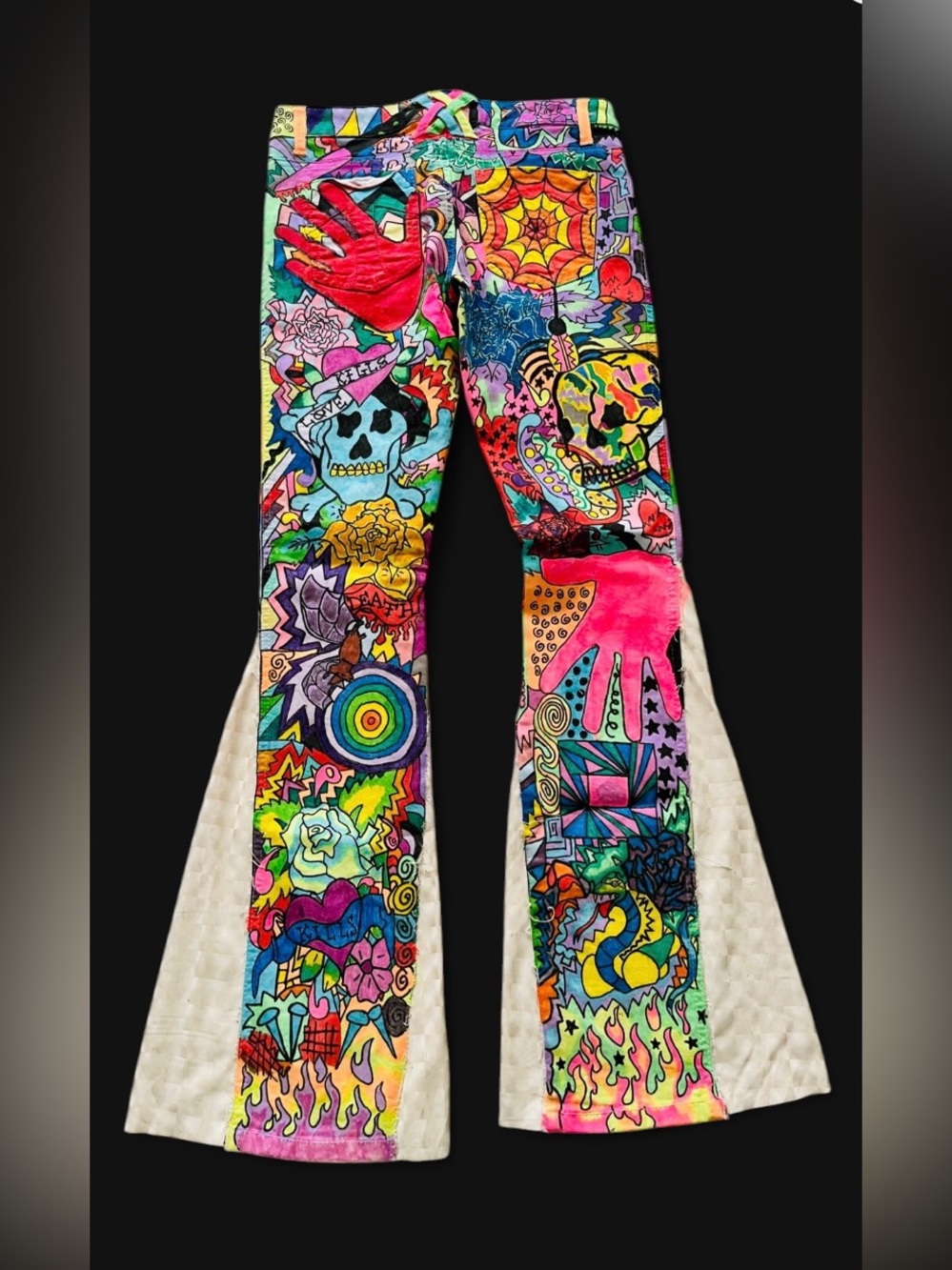 BNWOT RARE Limited Edition TRIPP NYC Graffiti Graphic Flared Denim Pants - Picture 2 of 7